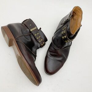 Earthies Treano Chestnut Brown Leather Ankle‎ Boots Women 8.5B Studded Strap